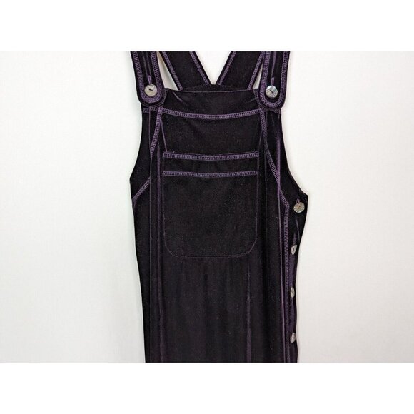 Vintage 90s Cynthia Max S Purple Velvet Overall Bib Dress Button Up Side Phoebe - Picture 5 of 12